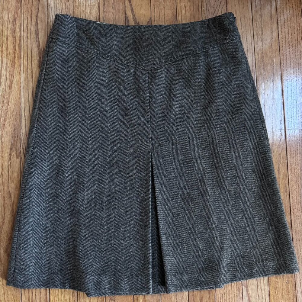 Vintage Y2K Gap Brown Wool Herringbone A‑Line Skirt – Size 8